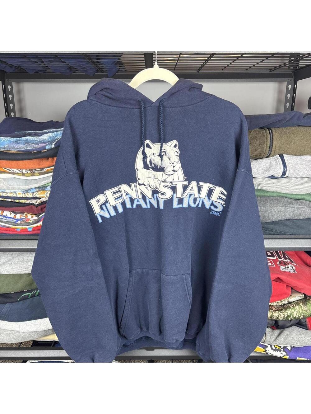 Vintage 90s Penn State Nittany Lions Hoodie Navy Blue Team Edition USA Made L